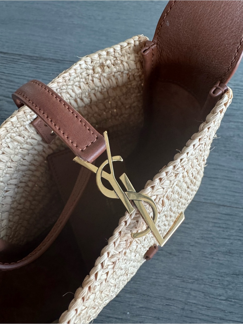 Saint Laurent Baby Le 5 A 7 Shoulder Bag in raffia and leather - Picture 6 of 12
